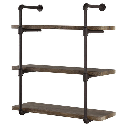 Danya B. Three Tier Faux Wood Industrial Pipe Wall Shelf