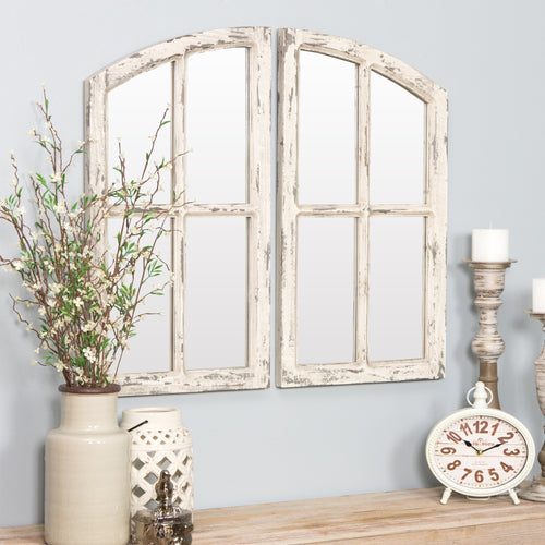 Jolene Arch Window Pane Mirrors (Set of 2) - White - 27